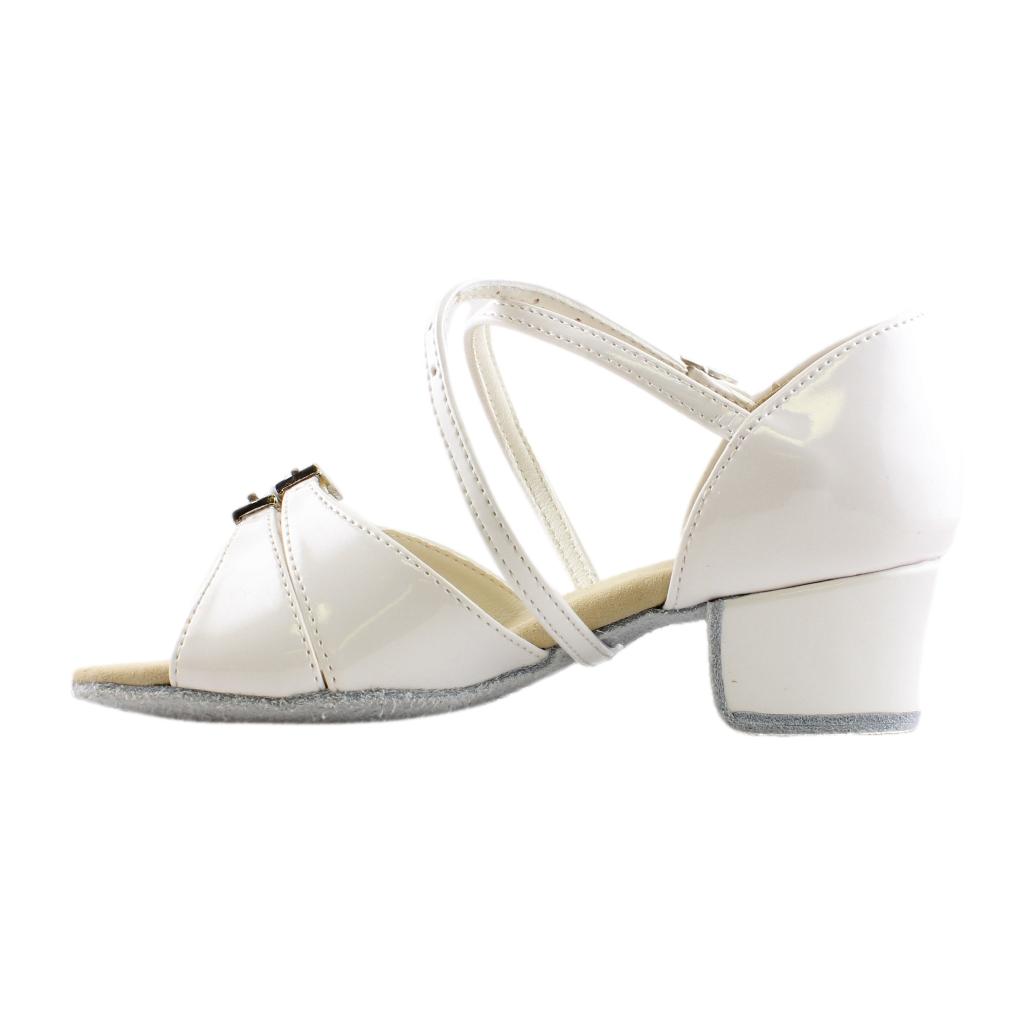 Galex 3066 Tatiana, Block Heel, White Patent Leather, Girls' Latin Dance Shoes