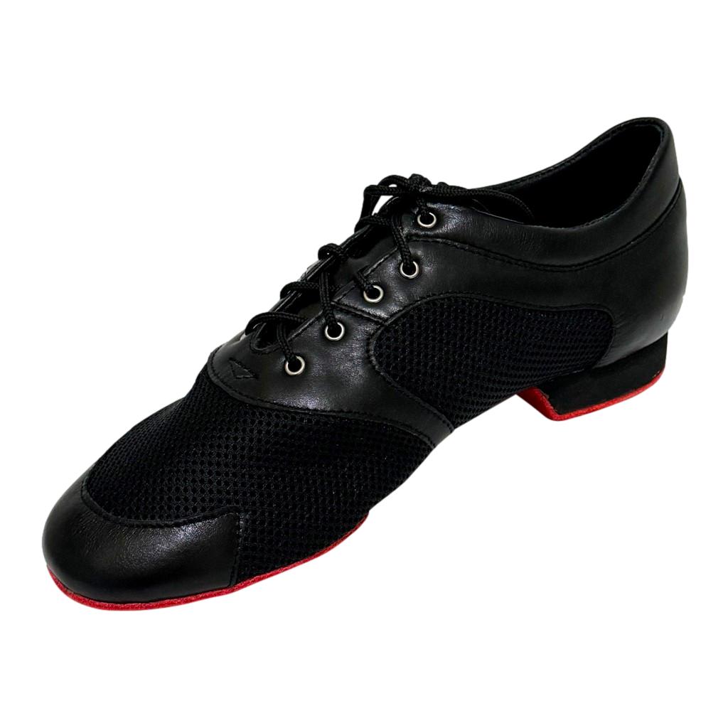 Galex Michelle, Heel 2cm, Red Sole, Black Mesh & Leather, Practice Dance Shoes