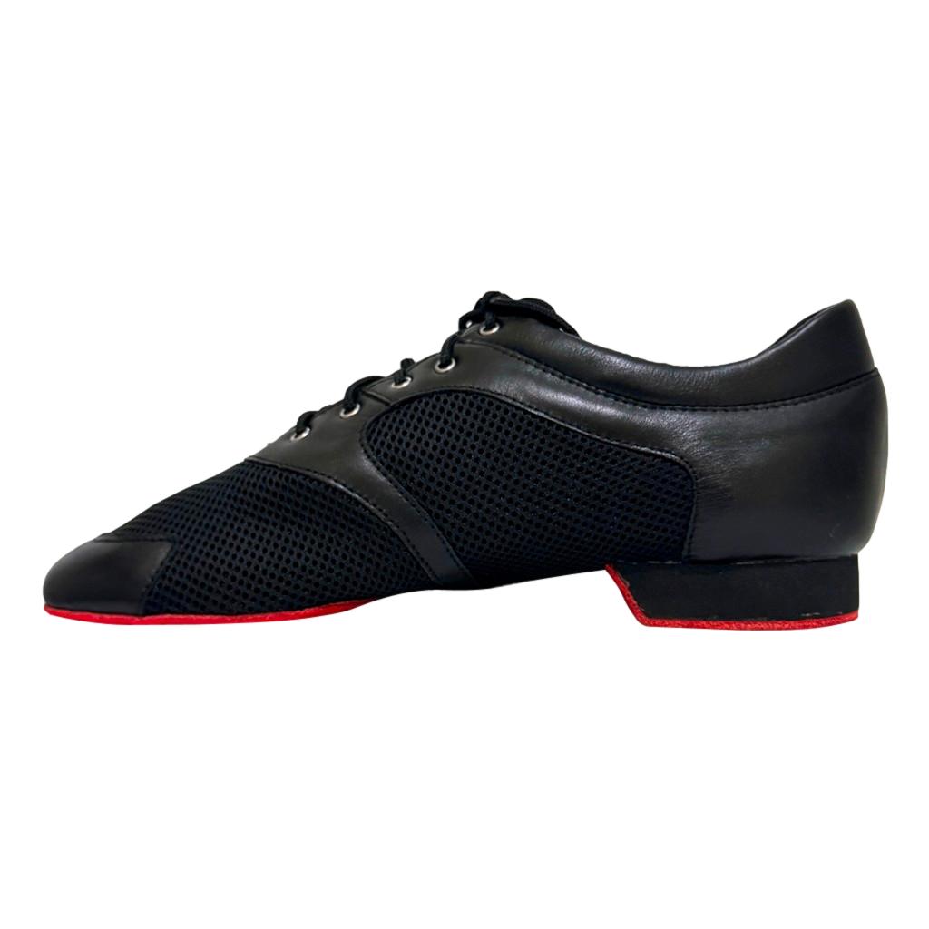 Galex Michelle, Heel 2cm, Red Sole, Black Mesh & Leather, Practice Dance Shoes