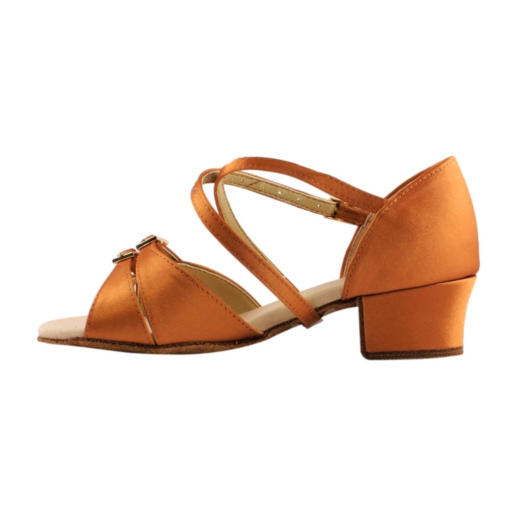 Galex 3066 Tatiana, Block Heel, Gold Cedar Satin, Girls' Latin Dance Shoes