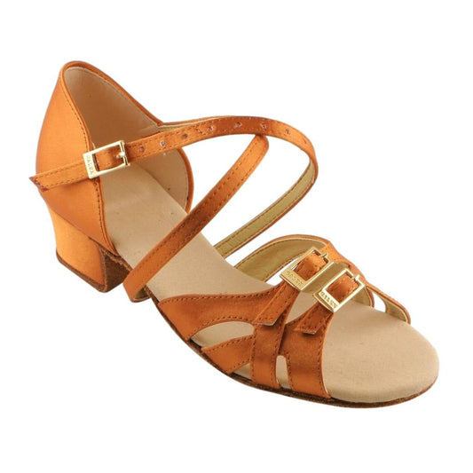 Galex 3019 Mia, Block Heel, Gold Cedar Satin, Girls' Latin Dance Shoes