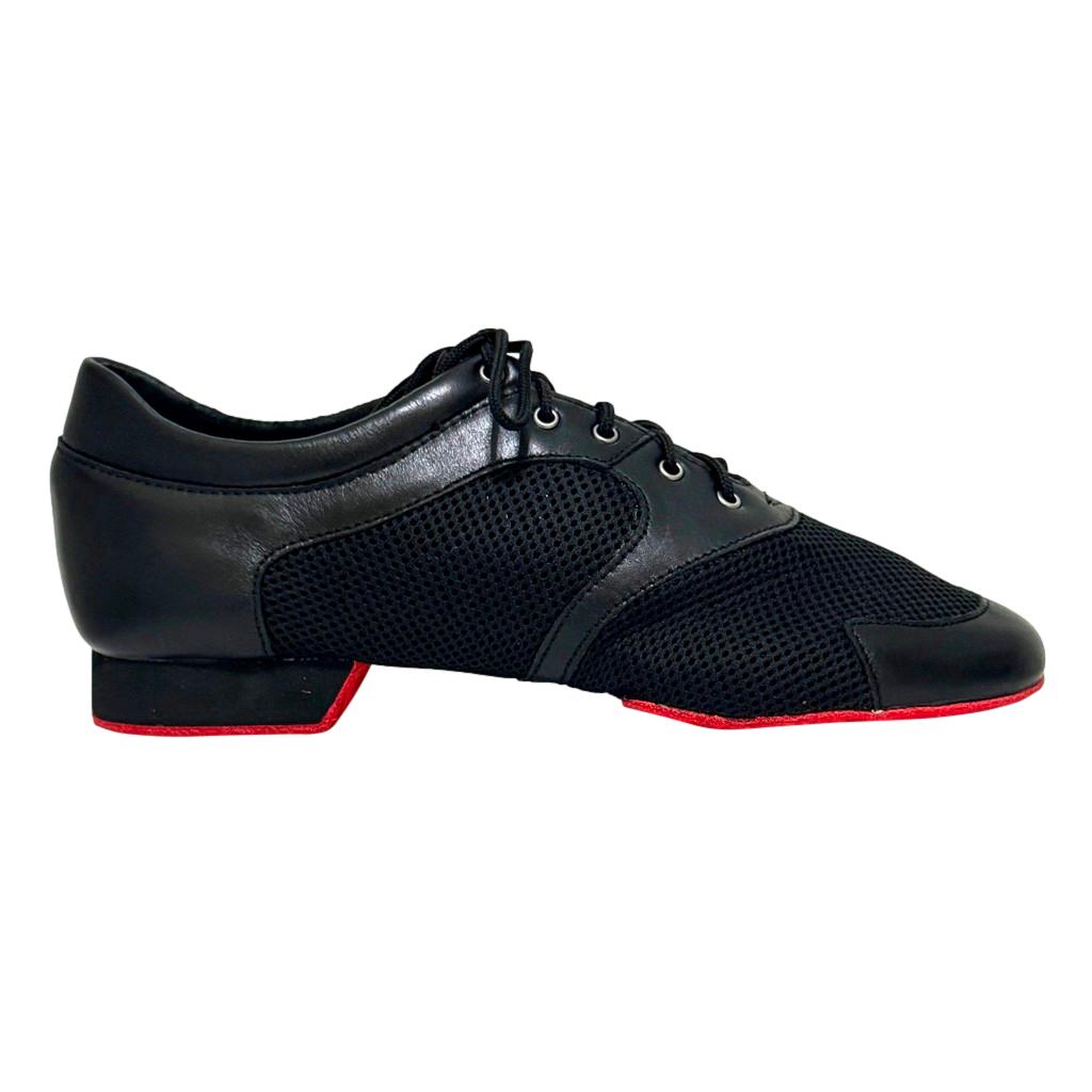 Galex Michelle, Heel 2cm, Red Sole, Black Mesh & Leather, Practice Dance Shoes
