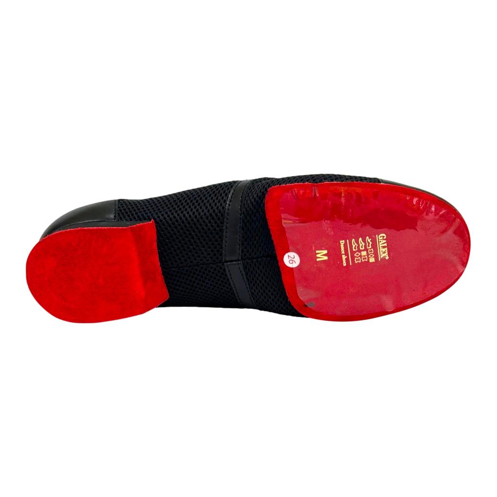 Galex Michelle, Heel 2cm, Red Sole, Black Mesh & Leather, Practice Dance Shoes