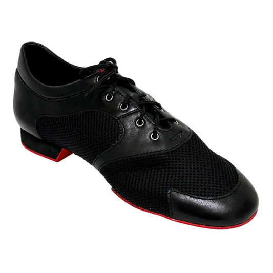 Galex Michelle, Heel 2cm, Red Sole, Black Mesh & Leather, Practice Dance Shoes
